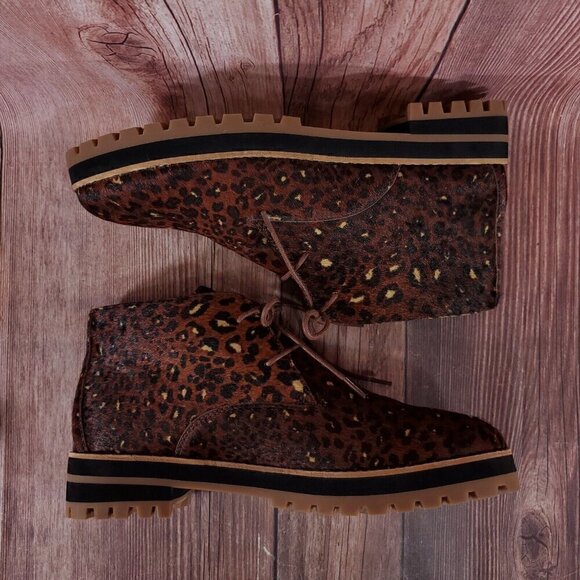 Madewell Womens Size 9 The Wren Boots Painted Leopard Calf Hair Lace Up MA484 - Picture 7 of 16